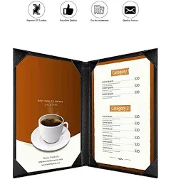 Restaurant Menu Covers Holders for 8.5 X 11 Inch, Double View Leather Menu Ho...