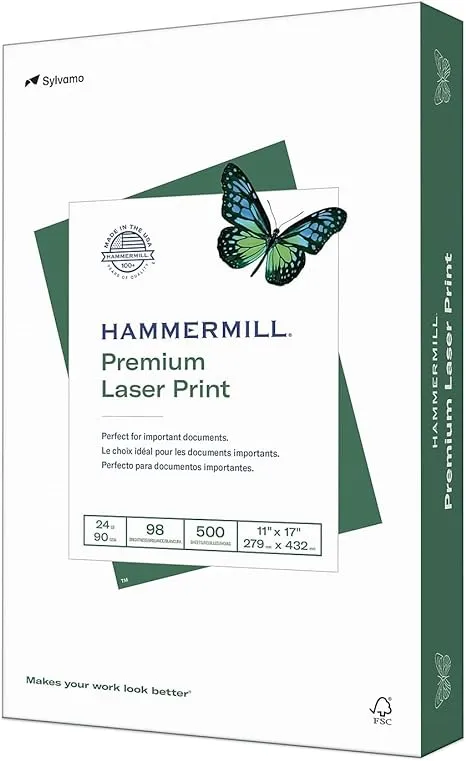 Hammermill Printer Paper, 24lb Premium Laser Print, 11x17, White, 1 Ream, 500 Sheets