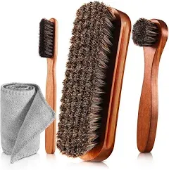 4 Pcs Horsehair Shine Shoes Brush Kit Polish Dauber Applicators Cleaning Leather