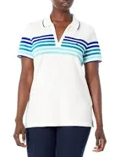 Nautica Womens Classic Fit Striped V-neck Collar Stretch Cotton Polo Shirt Small