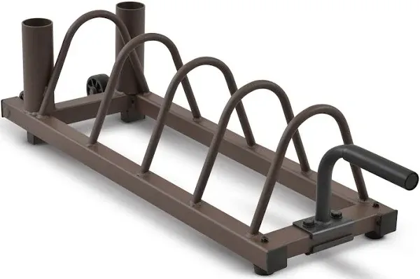 Steelbody Horizontal Plate and Olympic Bar Rack Organizer with Steel Frame and Transport Wheels STB-0130, brown 41”L x 11”W x 9.5”H