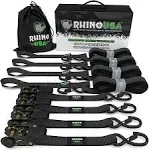 Rhino USA 1 inch x 15' Ratchet Tie-Down Set, 4 Pack, Red