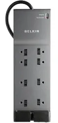 Belkin Power Strip, Belkin Surge Protector - 8 AC Multiple Outlets (3550 Joules) - 6 ft Long Flat Plug Heavy Duty Extension Cord for Home, Office, Travel, Computer Desktop & Phone Charging Brick - Black