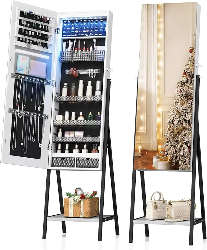 HUAEU Mirror Jewelry Cabinet