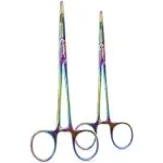 Cynamed Set of 2 Artzone Multi Color Hemostat Forceps with Serrated Jaws, Stainless Steel Rainbow Pliers - 6.25 inch