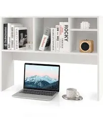 Costway Computer Desktop Bookcase Countertop Storage Bookshelf Organizer with 4 Cubbies Natural/White