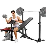 900LBS Weight Bench Set with Squat Rack Preacher Curl Leg Extension Bench Press