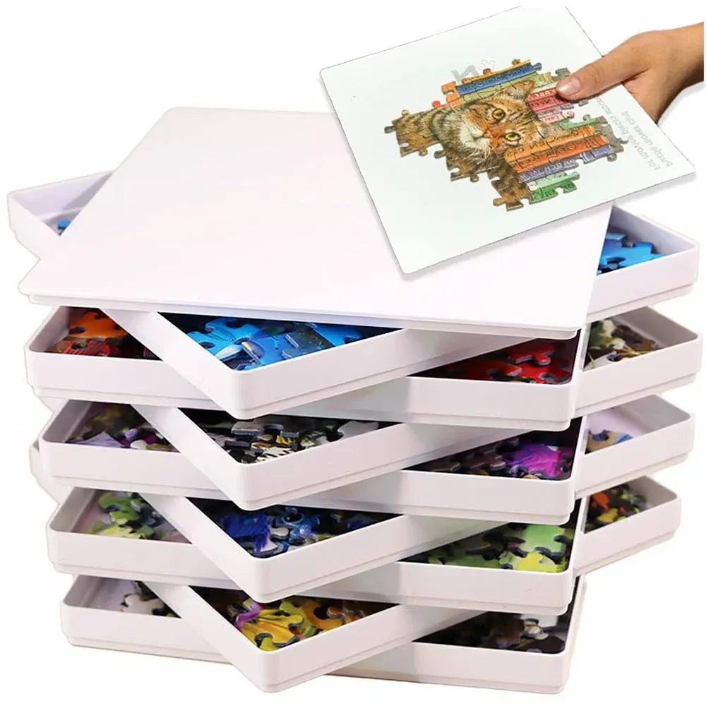 PUZZLE EZ 8 Puzzle Sorting Trays with Lid 8&#034; x 8&#034; Sorter Holder New Sealed