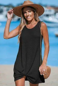 Women's Cupshe Black Sleeveless Twisted Hem Mini Cover Up