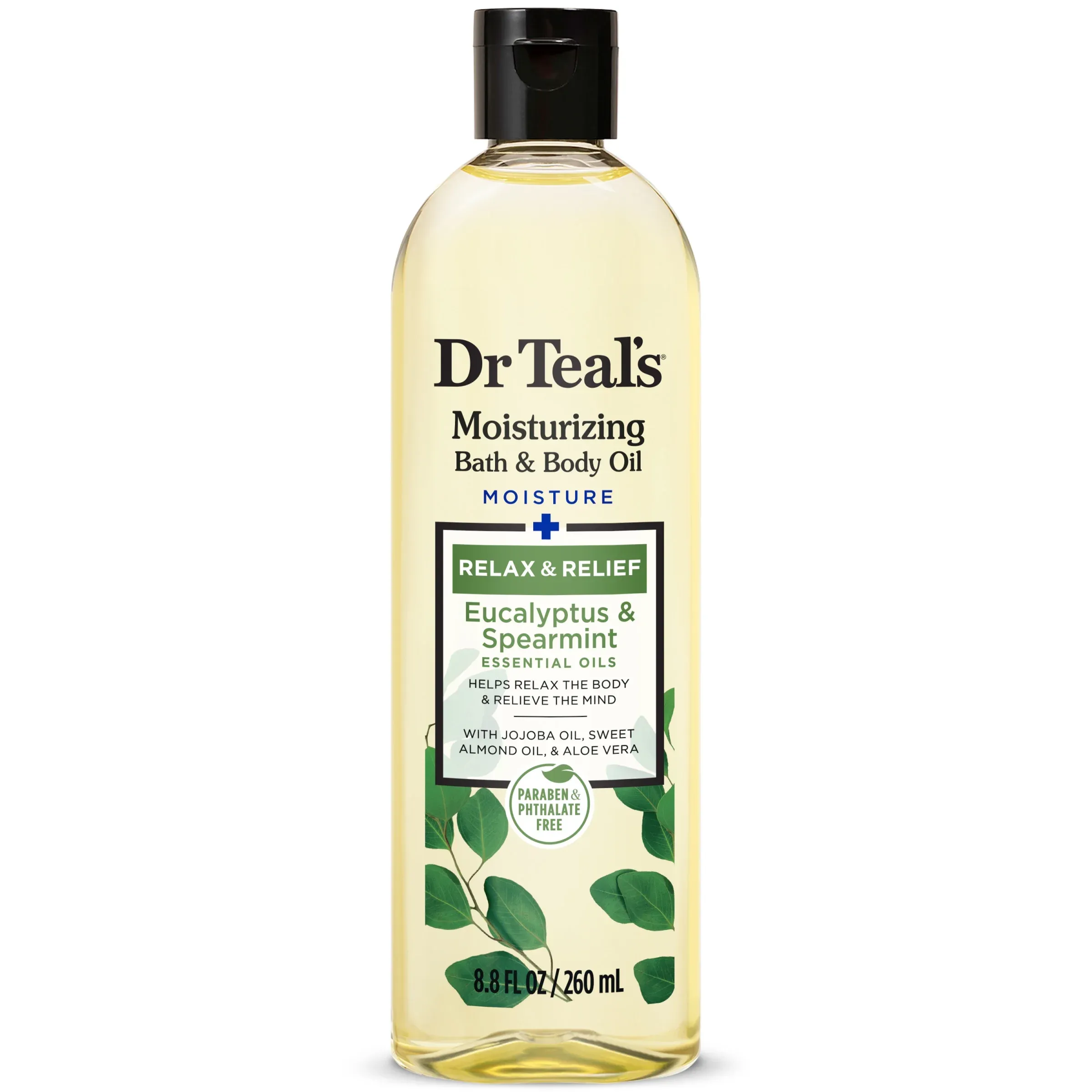 Dr Teal's Bath & Body Oil, Moisture + Rejuvenating Eucalyptus & Spearmint Essential Oils, 8.8 fl oz.