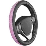 Leatherette Crystal Bling Steering Wheel Cover for Car SUV, Glitter Sparkle Rhinestone Cute Car Accessories for Women Universal Fit Standard Size (Fits 14.5"-15") - Black w/ Pink Bling