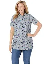 Woman Within Plus Size Women's Perfect Printed Short-Sleeve Polo Shirt