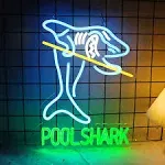 Pool Shark Billiards Neon Sign for Game Room,Billiards Hall,Garage Sign for Wall Decor,Azure and Green Color Neon Bar Light,Pub,Club Decoration,5V USB Power Supply.