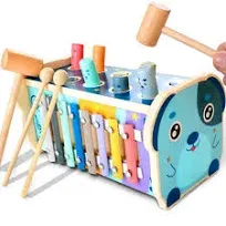 KIDWILL Wooden Hammering Pounding Bench Toy Number Sorting Maze, Xylophone