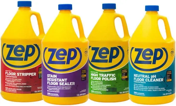 Zep All-in-One Industrial Floor Cleaning Kit - Contains Floor Stripper, Floor Sealer, Floor Polish and Floor Cleaner - 1 Gallon, (Case of 4) Zulfkit