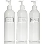 Artanis Home Silkscreened Empty Shower Bottle Set for Shampoo, Conditioner, and Body Wash, Cosmo/Bullet 16 oz 3-Pack, White (White Pumps)