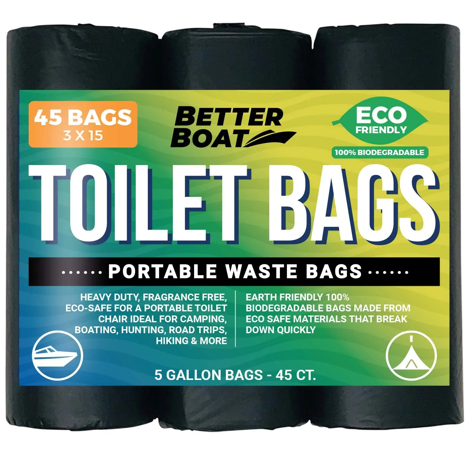 Better Boat 45 Portable Toilet Bags for Camping Boating Outdoors 100%