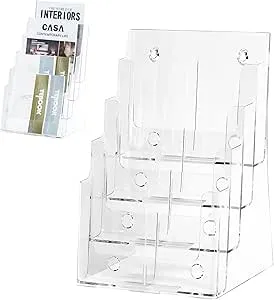 4 Tier Acrylic Brochure Holder 8.5 x 11 inch, Clear Literature Organizer Maga...