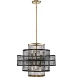 Kelvin Six Light Pendant in Matte Black with Warm Brass