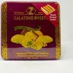 Zalatimo Sweets Since 1860, 100% All Natural Assorted Mamoul Shortbread Cookies, Square Metal Gift Tin, Slightly Sweet Cookies, Pistachio, Walnuts, Dates, No Preservatives, No Additives, 1.7Lbs