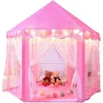 Sumbababy Princess Castle Tent for Girls Fairy Play Tents for Kids Hexagon Playhouse with Fairy Star Lights Toys for Children or Toddlers Indoor