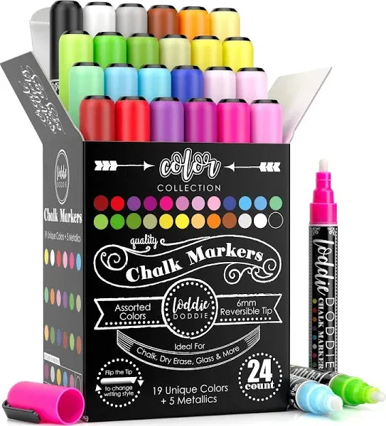 Loddie Doddie Liquid Chalk Markers - 24ct Color Collection - Perfect for Chalkboards, Blackboards