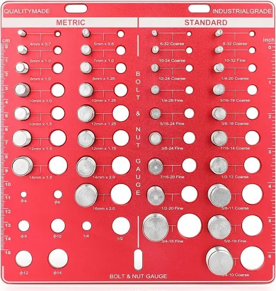 Thread Checker, Nut and Bolt Thread Checker, Bolt Size and Thread Gauge, Bolt and Nut Identifier Gauge with Inch and Centimeter Ruler, Bolt Gauge with 19 Standard & 15 Metric, 8 Drill Bit Gauge