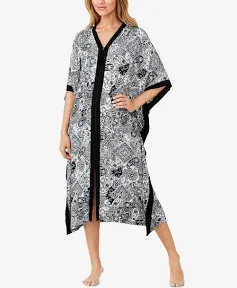 Ellen Tracy Zip-front Printed Caftan White Grid