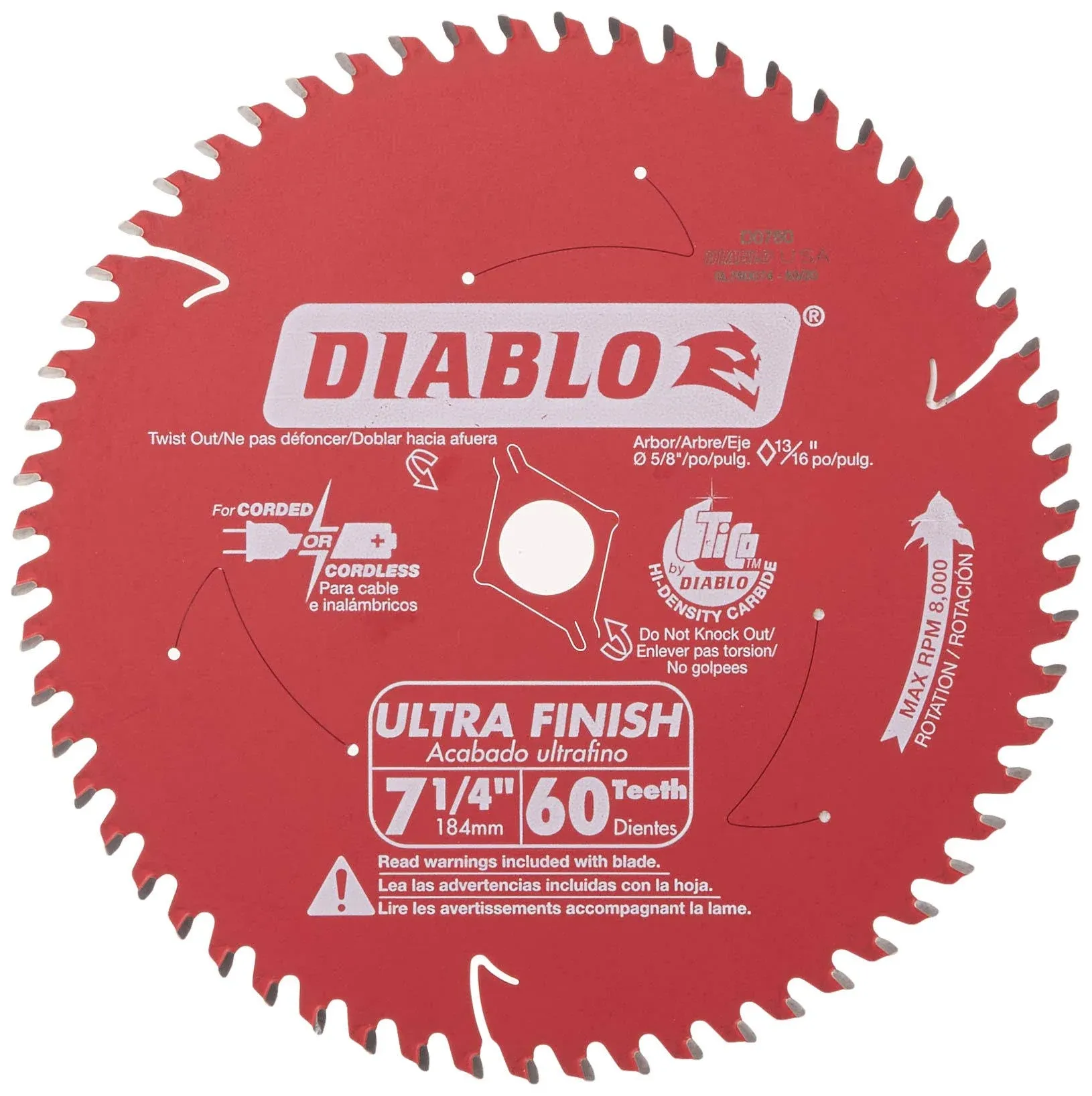 Diablo D0760A 7-1/4 in. x 60 Tooth Ultra Finish Saw Blade, New