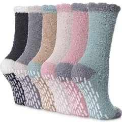 FNOVCO Non Slip Socks for Women Winter Warm Cozy Fuzzy 6 Pairs Candy Color 