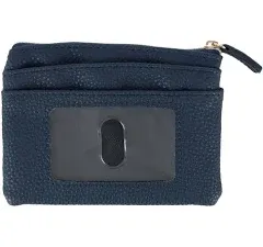 Buxton Women's Solid Color Vegan Leather Large ID Coin Case, Deep Blue