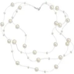 White Shades Freshwater Cultured Pearl Illusion Multi Strand Necklace