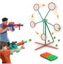 Shooting Games Toys for Age 5 6 7 8 9 10+ Year Old Boys, Kids Toy Sports & Outdoor Game with Moving Shooting Target & 2 Popper Air Toy Guns & 24 Foam Balls, Gifts for Boys and Girls