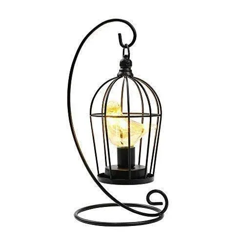 JHY Design Birdcage Bulb Decorative Lamp Battery Operated 13" Tall Cordless Accent Light with Warm White Fairy Lights Bird Bulb for Living Room