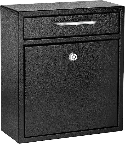 AdirOffice Wall Mount Mailbox - with Lock and Keys- Medium, Black 