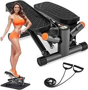 ACFITI Steppers for Exercise at Home,Adjustable Height Mini Stepper with Resistance Bands,Stair Stepper with 350lbs Loading Capacity,Twist Stepper for