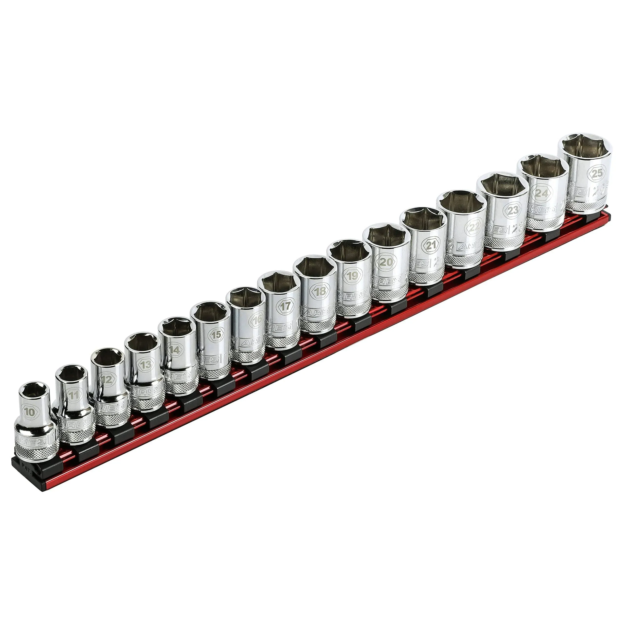 ARES 60129-1/2-Inch Drive Magnetic Socket Organizer - Aluminum Rail Stores up to 16 Sockets and Keeps Your Tool Box Organized