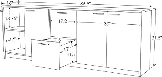 86.5" Modern Reagan White Matte Lacquer Cabinet Filing Drawers Shelf Storage, Buffets & Sideboards, by Zuri Furniture