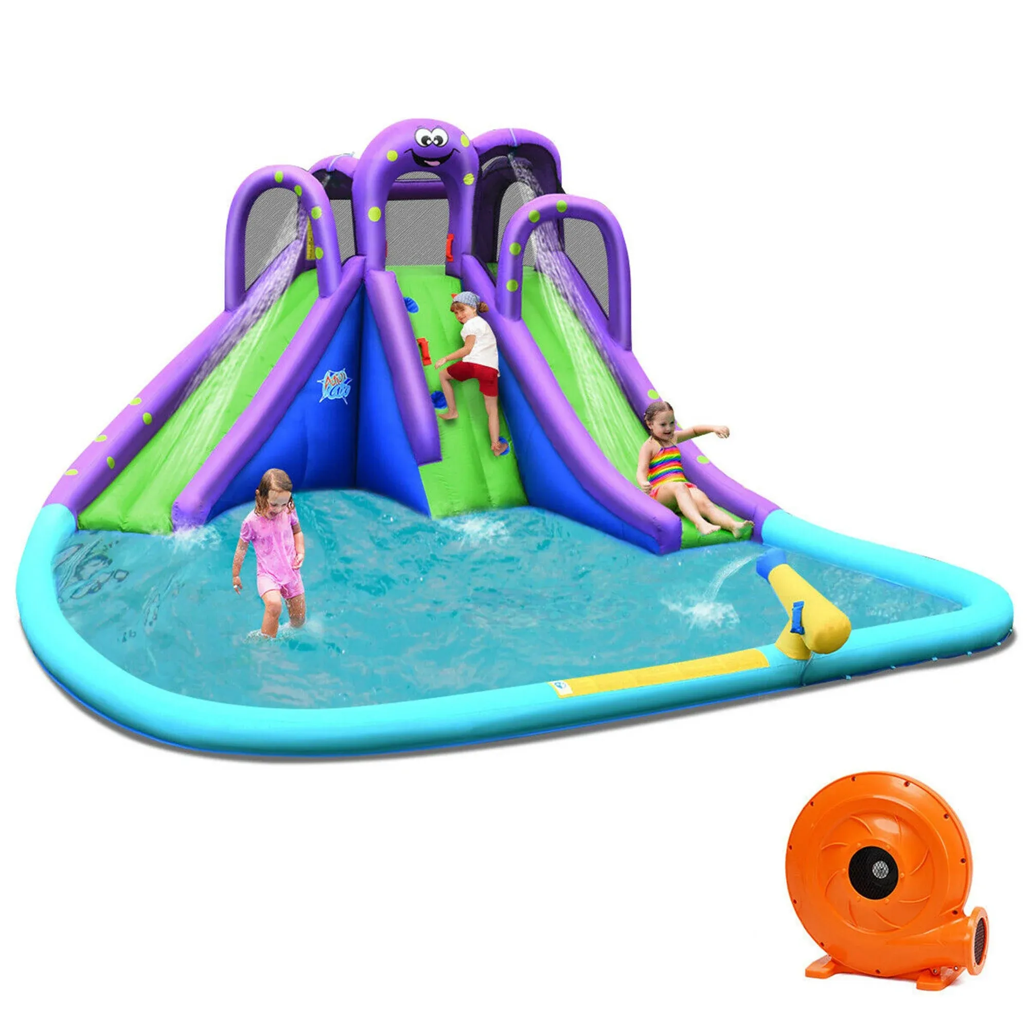 Costway Inflatable Water Park Octopus Bounce House Dual Slide Climbing Wall w/ Blower