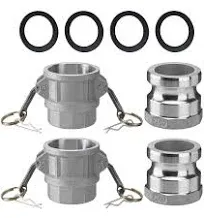 2 PCS Aluminum Camlock 2&#034; part D Cam &amp; Groove Hose Fittings+2 PCS Aluminum Gl...