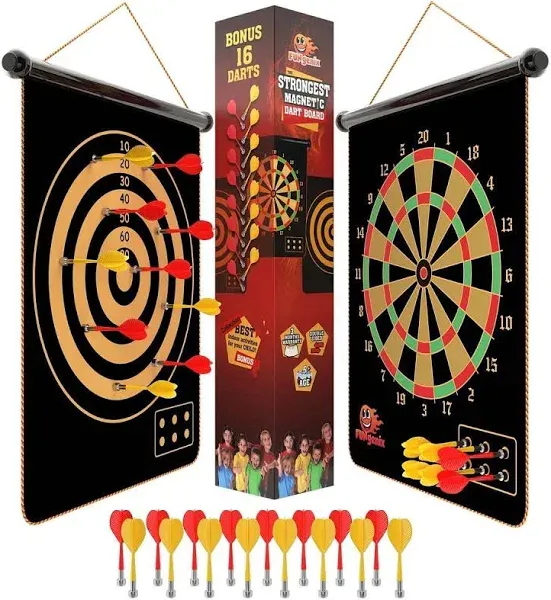 Magnetic Dart Board for Kids - Indoor Outdoor Darts Game, 16pcs Magnetic Darts, Double Sided Board Games Set, Best Toys Gifts for Teenage Age 5 6 7 8 9 10 11 12 13 14 15 16 Years Old Boys