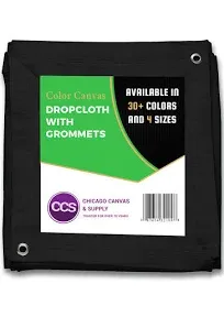 Heavy Purpose Canvas Drop Cloth with Grommets by CCS CHICAGO CANVAS & SUPPLY Cotton Canvas Tarp for Floor & Furniture Protection Washable Reusable Duck Dropcloth Curtains, Black, 8 by 10 Feet