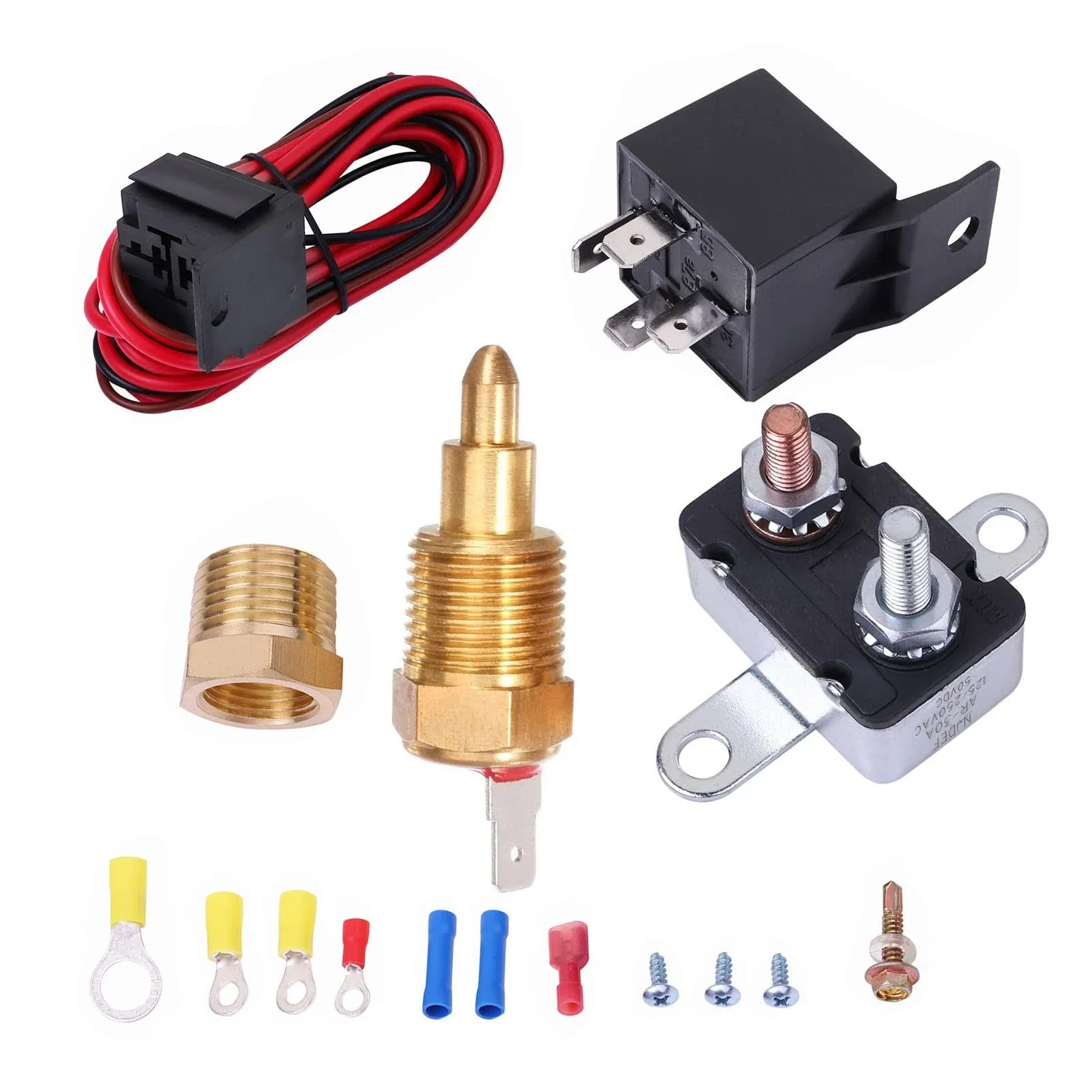 LCWRGS 185-200 Degree Electric Cooling Fan Thermostat Kit Electric Fan Relay Kit Temp Sensor Temperature Switch 50 60 Amp Relay Kit