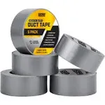 5-Pack Silver Duct Tape - 90Ft X 2In - 5 Roll Multi Pack Heavy Duty Duct Tape -