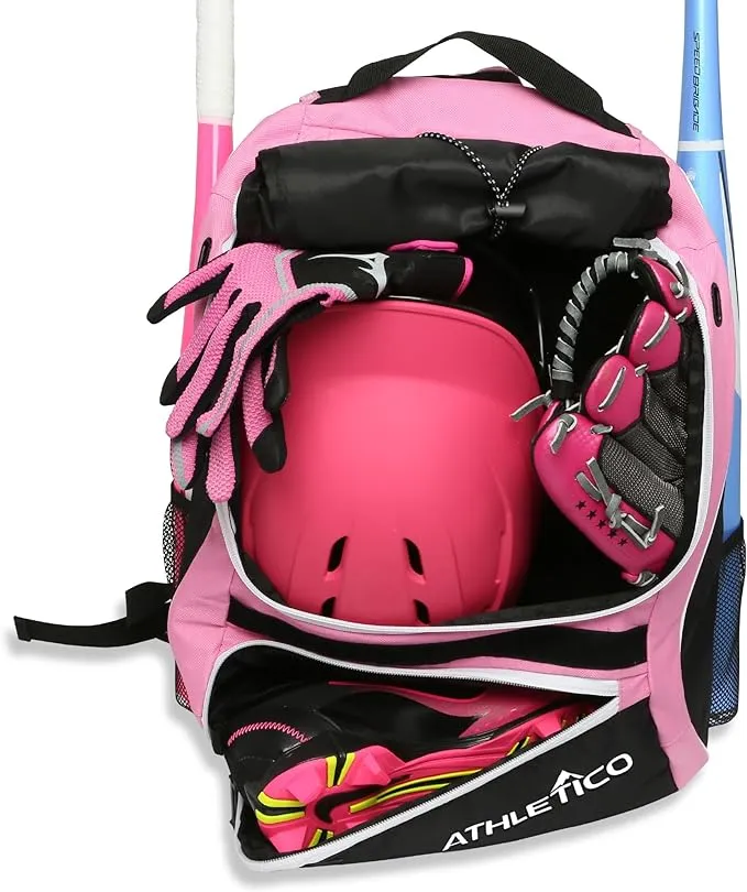 Athletico Softball Bat Bag - Backpack for Softball, Baseball, T-ball Equipment & Gear for Kids, Youth, and Adults | Holds Bat, Helmet, Glove, Shoe