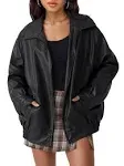 Trendy Queen Women&#039;s Leather Jackets Oversized Faux Motorcycle Plus Size Moto Bi