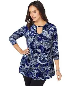 Jessica London Women's Plus Size Stretch Knit Keyhole Swing Tunic