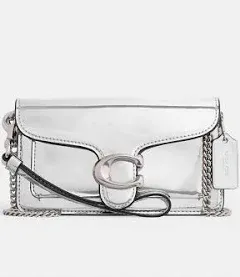 Coach Tabby Metallic Silver Leather Crossbody Wristlet NEW