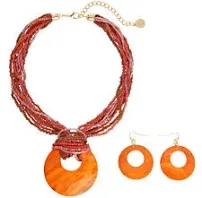 Coiris Multi Strand Statement Colorful Beaded Big Circle Shell Pendant Necklace