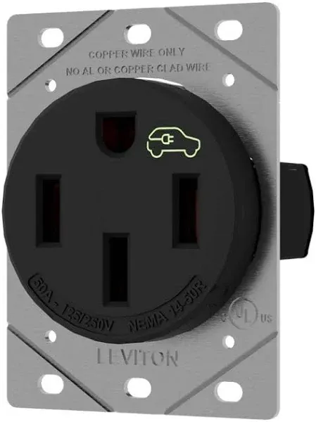 Leviton 1450R 50 Amp Charging Receptacle/Outlet, Heavy Duty EV, Black